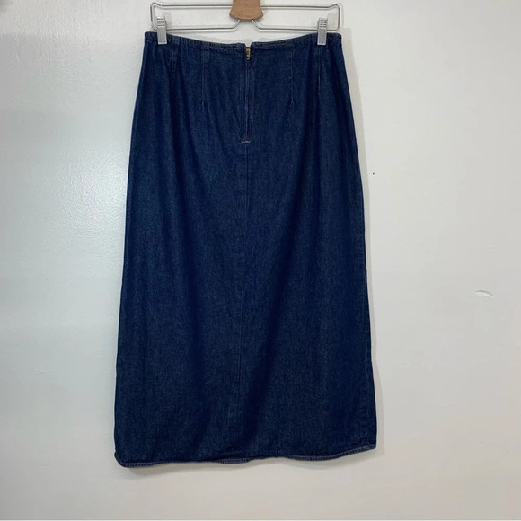 Forenza Long Denim Skirt 12 Midi Maxi Front Slit 100% Cotton Blue Back Zip Boho - Picture 4 of 11